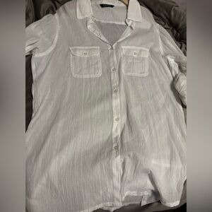 Lauren Ralph Lauren White Cotton Gauze Camp Shirt Blouse XL Classic Minimalist
